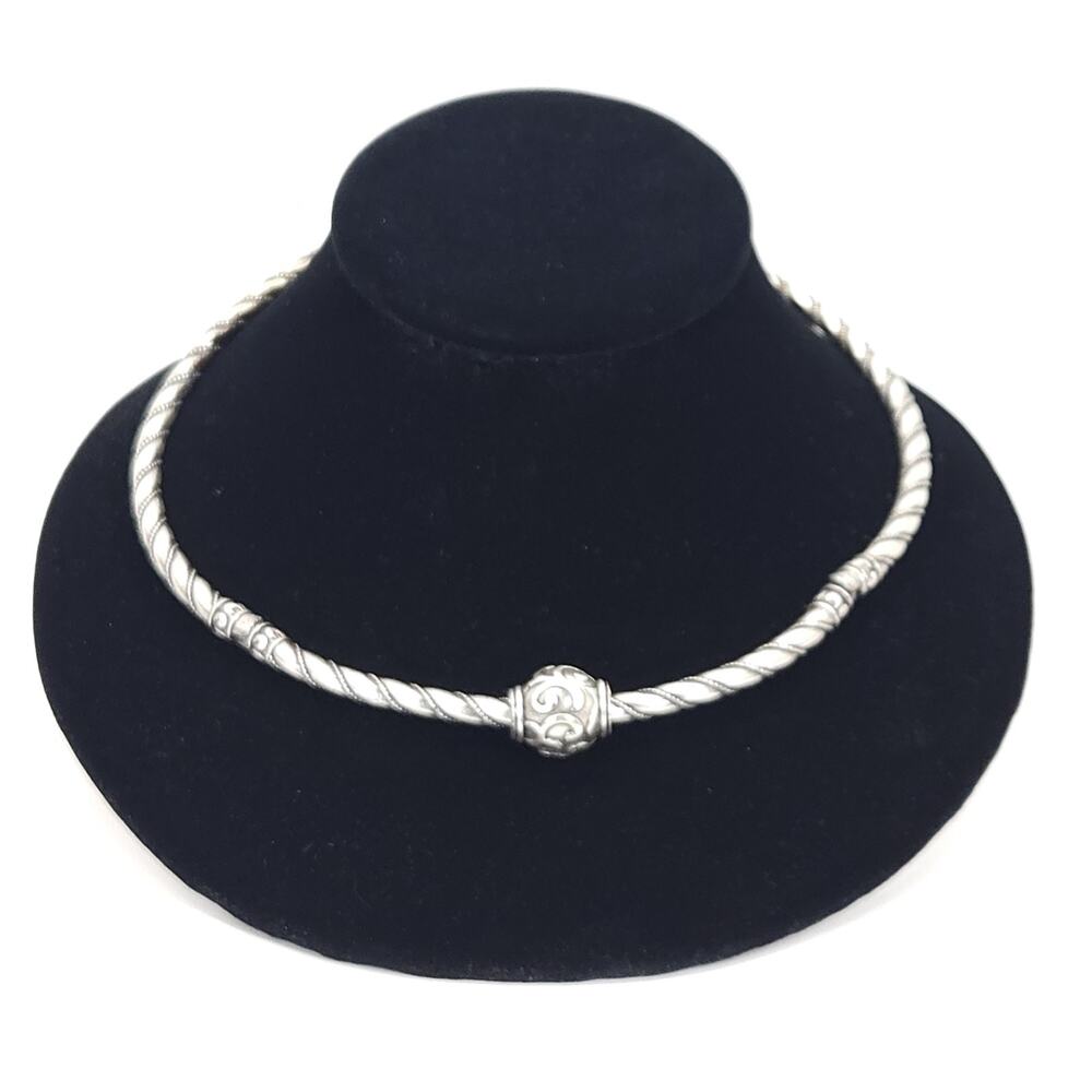 Nine West Silver Tone Twisted Rope Necklace Filigree Slider Boho‎ Statement 6"H